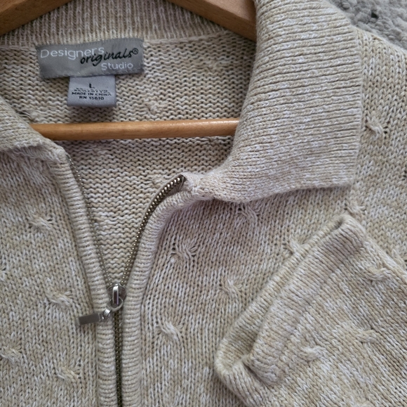 Vintage Designers Originals Studio Knit Collar Zip Cardigan Sweater Womens L - Picture 5 of 8